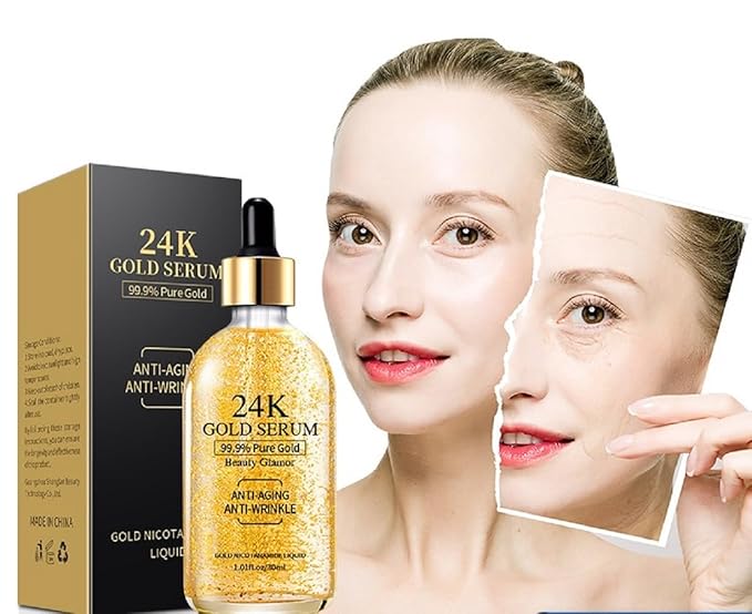 Serum with 24K Gold and Niacinamide, Hydrating and Anti-Aging Essence, 1.01 Fl Oz (Pack of 1)